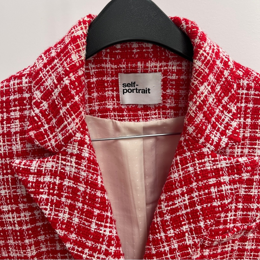 Self-Portrait boucle checked blazer red white tweed jacket Valentine’s Day ASO - Picture 5 of 16